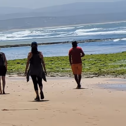 Kabir leading a group walk along the Essaouira coastline